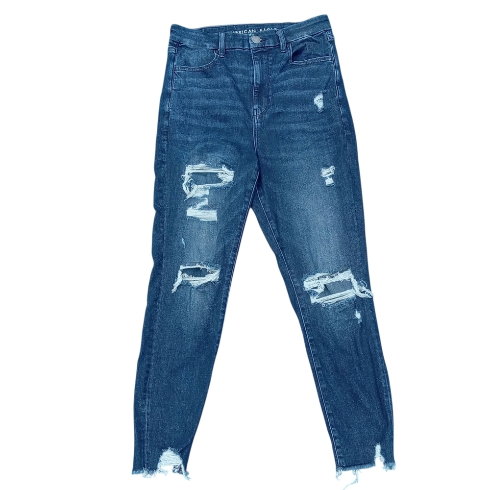 🍁American Eagle Curvy Highest Rise Jegging Women's Distressed Dark Denim Sz 8